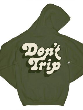 Free & Easy "Don't Trip" Graphic Hoodie in Olive Green